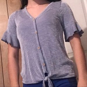 gyft blue striped blouse